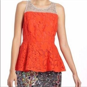 Anthropologie Moulinette Souers Glitzen Orange Peplum Metallic Blouse Sz 2 NWOT